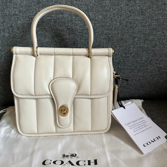 NWT! Coach Willis Top Handle 18 With Quilting Nappa Leather In Chalk C3844 - Picture 1 of 12